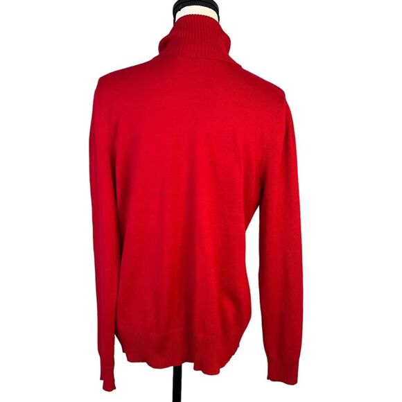 Love Scarlett Red Turtleneck Sweater Heart Embossed Medium Lightweight Christmas - Picture 2 of 8